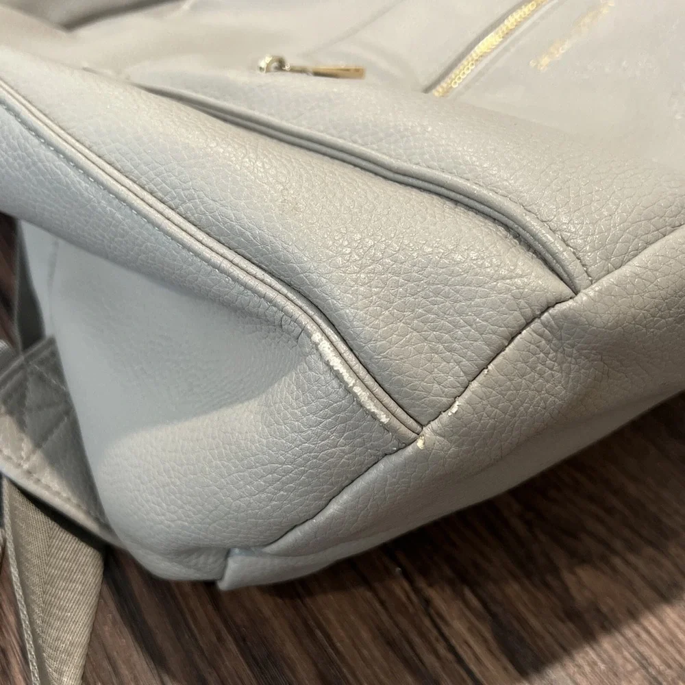 2 Fawn Design Large And Mini Backpack Messenger Diaper Bag Beige Vegan Leather